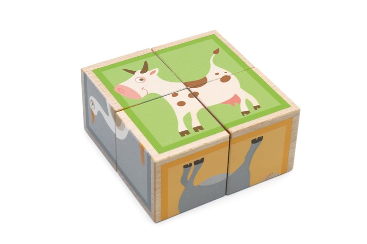 Puzzle FARMA 2 układanka drewniana 4 klocki kostki Scratch