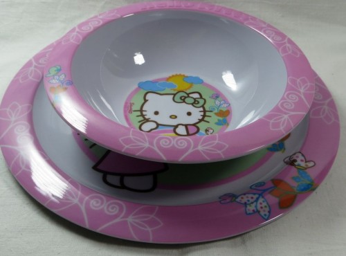 Komplet dla dziecka talerz+miska Hello Kitty jasny róż