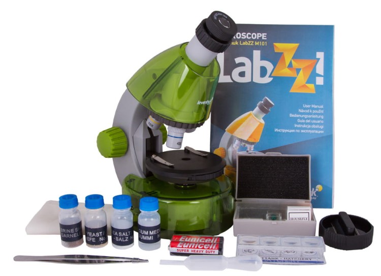 Mikroskop Levenhuk LabZZ M101 LIMONKOWY + zestaw do eksperymentów