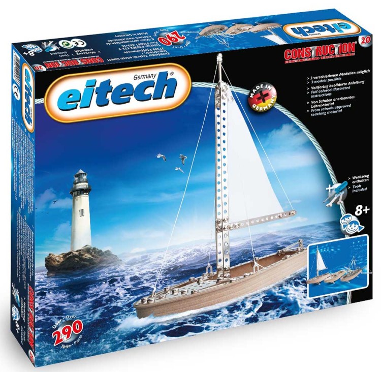 ŁODZIE ŻAGLÓWKI metalowe klocki konstrukcyjne duży zestaw 3 modele EITECH C20