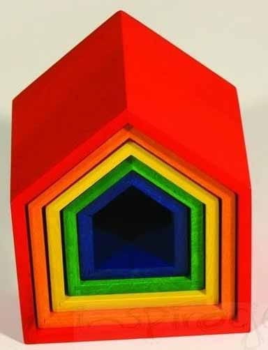 Drewniane domki kolorowe układanka edukacyjna klocki PILCH