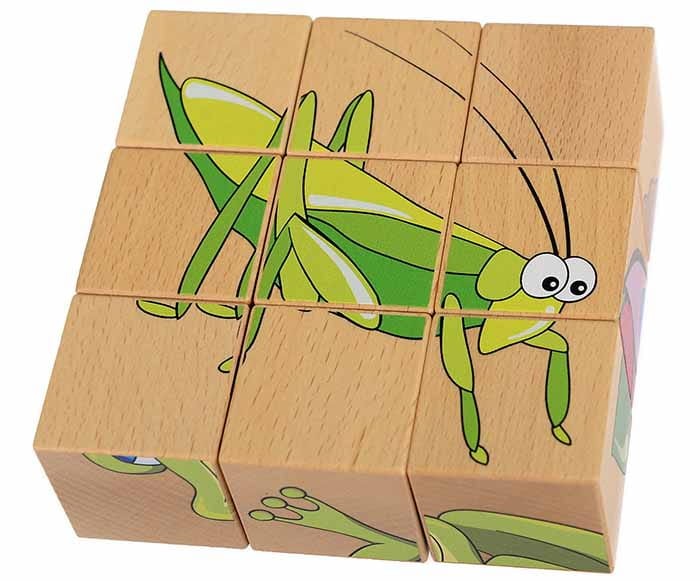 Układanka 9 klocków drewnianych ŁĄKA zwierzęta Safari 6 obrazków Pilch