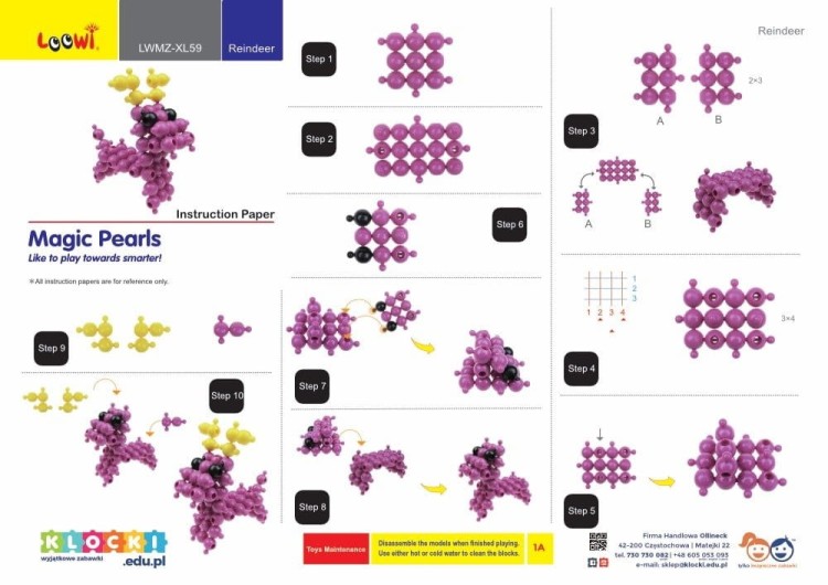Klocki konstrukcyjne - Renifer i rower - 125 el. - czerwone Loowi