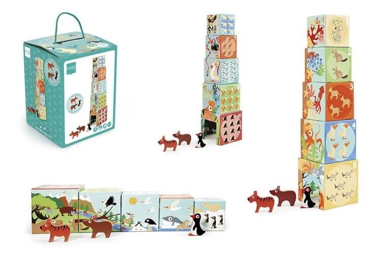 Piramida edukacyjna dzikie zwierzęta 5 klocków + figurki scratch