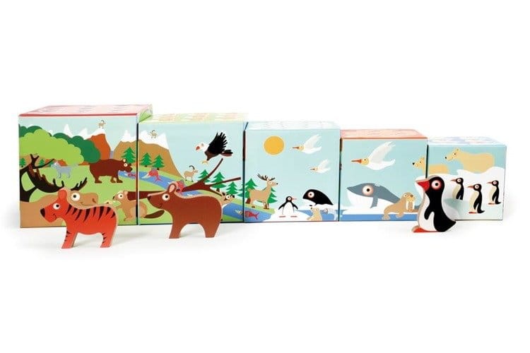 Piramida edukacyjna dzikie zwierzęta 5 klocków + figurki scratch