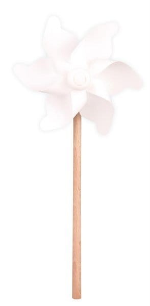 Biały wiatraczek 30 cm drewniany patyczek