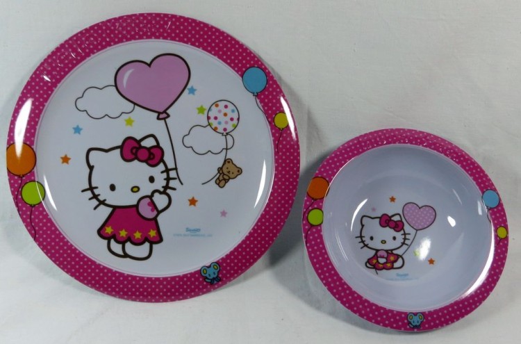 Komplet dla dziecka talerz + miska Hello Kitty ciemny róż