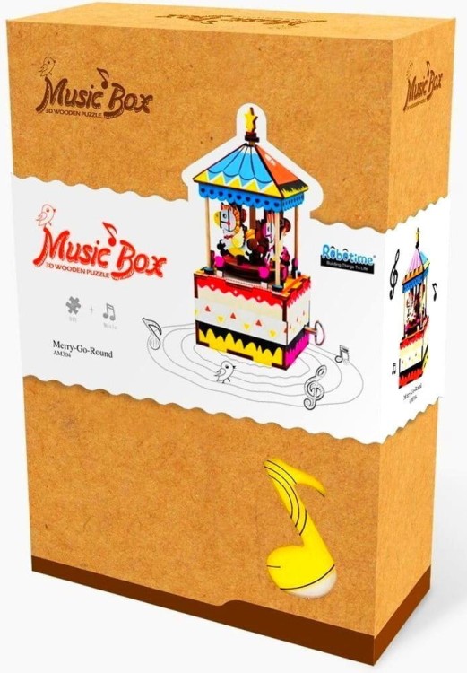 Pozytywka Karuzela DIY drewniany ruchomy model 3D Robotime 1