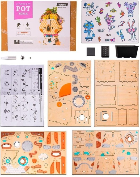 Drewniana doniczka Koala puzzle 3D DIY Robotime 7