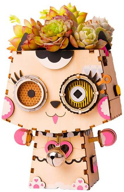 Drewniana doniczka Kotek puzzle 3D DIY Robotime