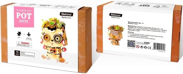 Drewniana doniczka Kotek puzzle 3D DIY Robotime  7