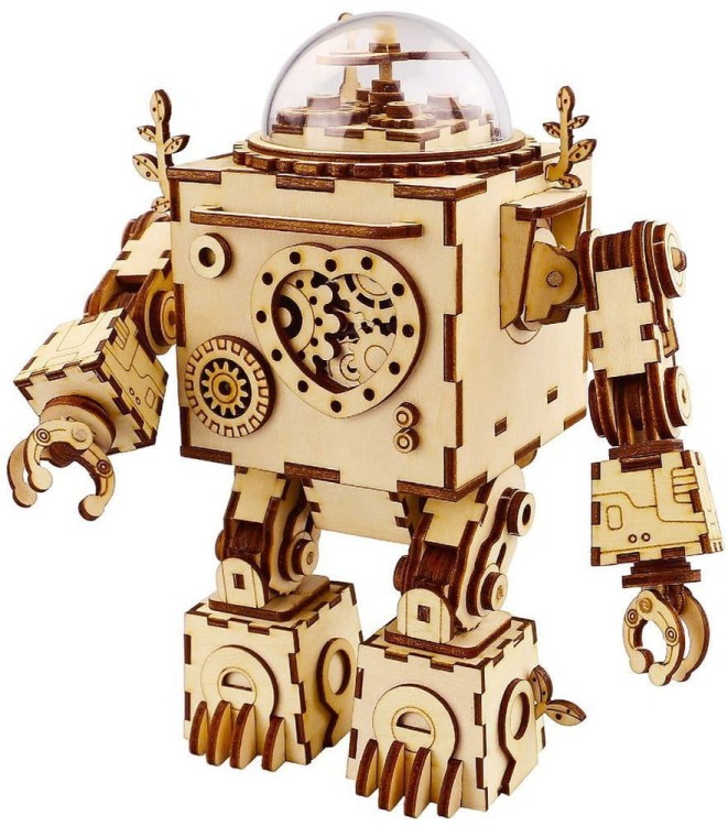 Robot pozytywka steampunkowa drewniany model 3D Robotime