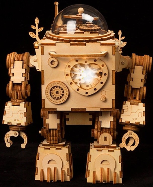 Robot pozytywka steampunkowa drewniany model 3D Robotime 6