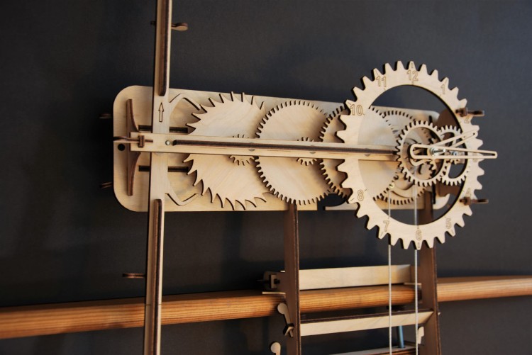 Drewniany zegar mechaniczny z wahadłem DIY 36 x 18 cm  3