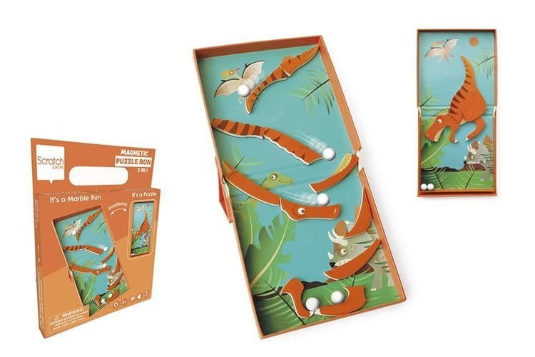 Puzzle magnetyczne i tor dla kulek Dinozaur T-Rex 2w1 Scratch