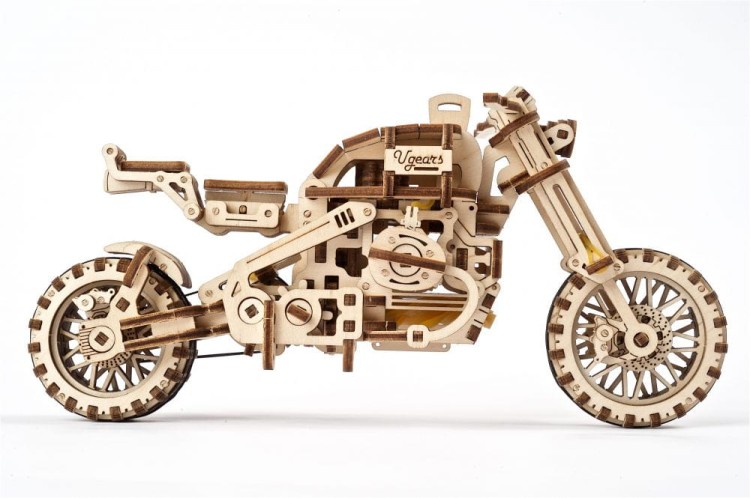 Motor Scrambler z bocznym wózkiem model mechaniczny do składania 380 el. Ugears 3