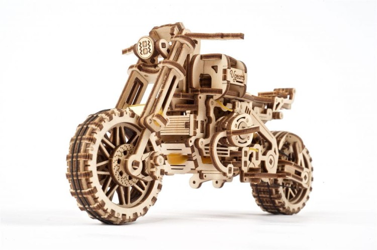 Motor Scrambler z bocznym wózkiem model mechaniczny do składania 380 el. Ugears 6