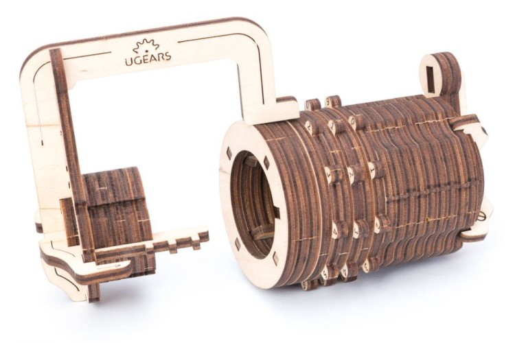Zamek szyfrowy Cryptex - model mechaniczny do składania 34 el. Ugears 3
