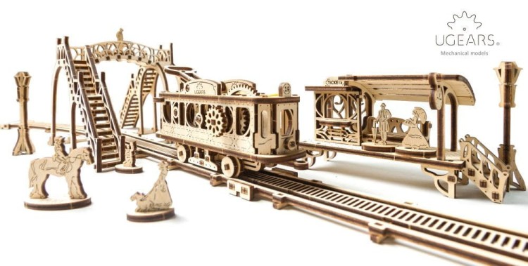 Linia tramwajowa model mechaniczny do składania 284 el. Ugears 3