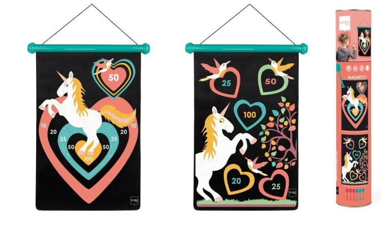 magnetyczne dwustronne rzutki dart  Scratch - jednorożec brokat