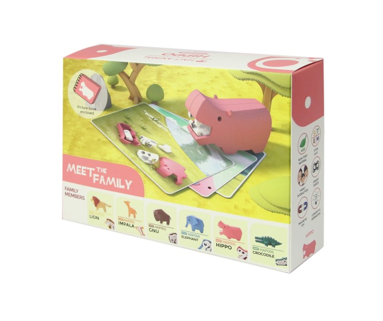 Hipopotam - układanka magnetyczna 3D z książeczką - Halftoys 3