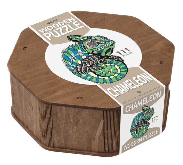 Drewniane puzzle konturowe 3D EWA Eco-Wood-Art Pudełko Kameleon