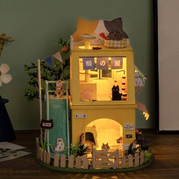 Koci domek drewniany mini domek DIY model 3D Robotime 8