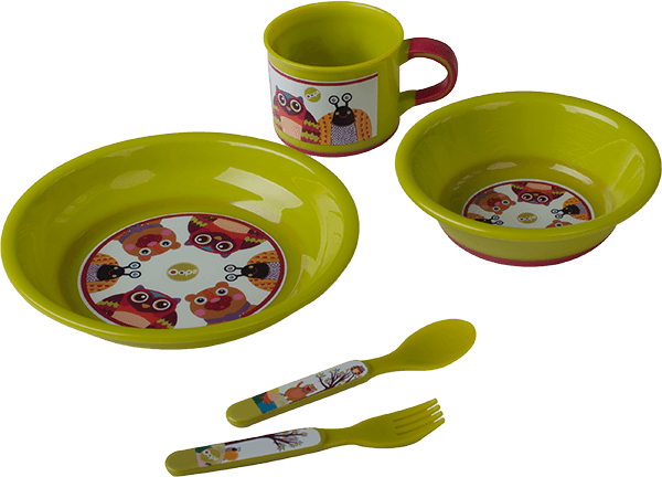 Zestaw zielony talerzyki+kubek+sztućce Eat Well Oops