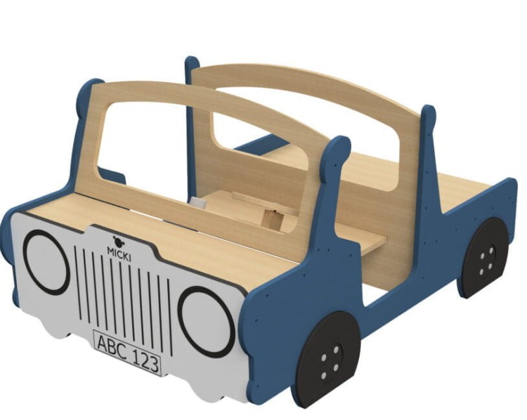 Micki drewniana duża ciężarówka z platformą niebieska.jpg