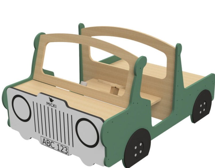 Micki drewniana duża ciężarówka z platformą zielona.jpg