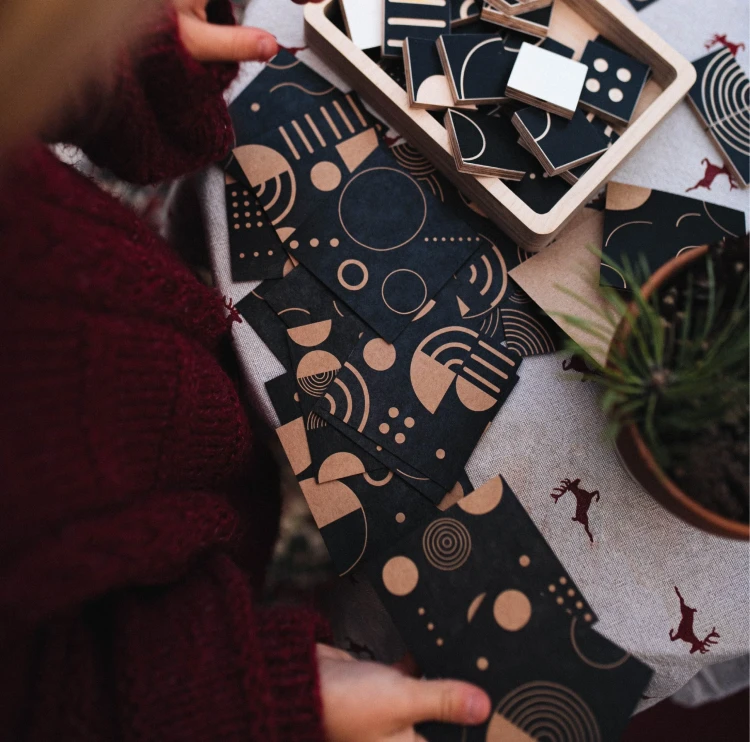 Drewniane Klocki kontrastowe + karty z kompozycjami Milin