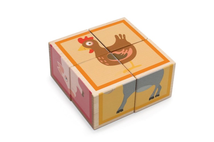 Puzzle FARMA 2 układanka drewniana 4 klocki kostki Scratch
