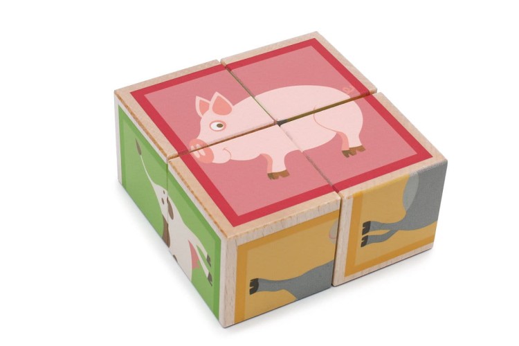 Puzzle FARMA 2 układanka drewniana 4 klocki kostki Scratch