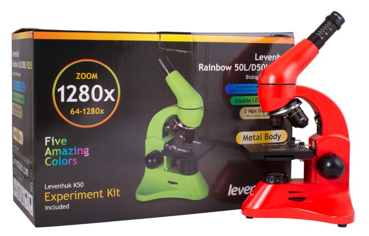 Mikroskop Rainbow 50L PLUS Orange pomarańczowy Levenhuk + GRATIS zestaw K50 do eksperymentów