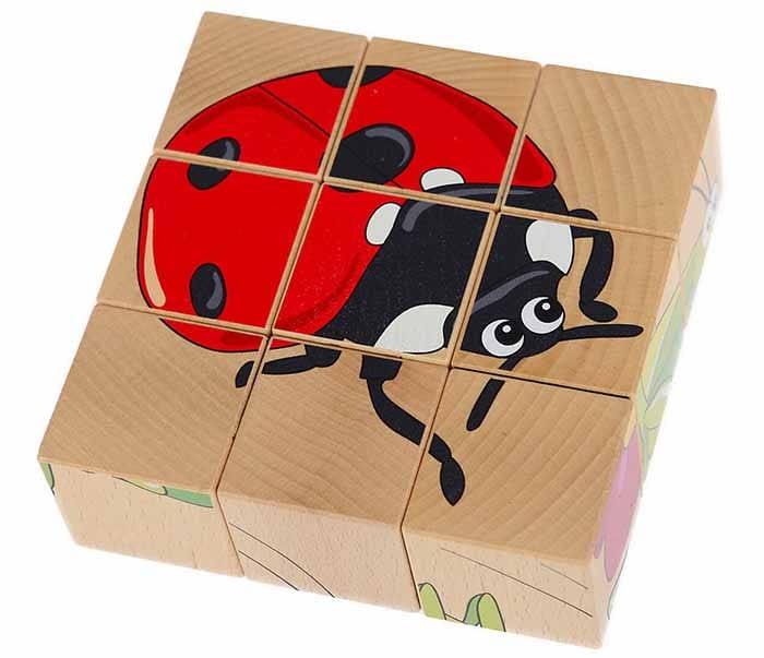 Układanka 9 klocków drewnianych ŁĄKA zwierzęta Safari 6 obrazków Pilch