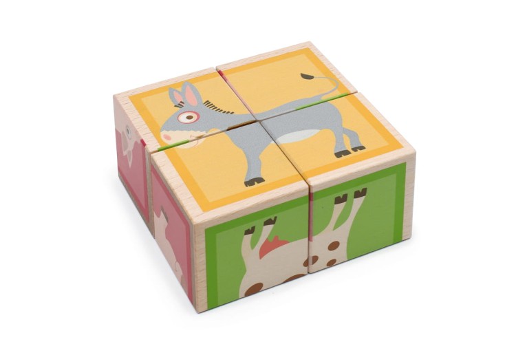 Puzzle FARMA 2 układanka drewniana 4 klocki kostki Scratch