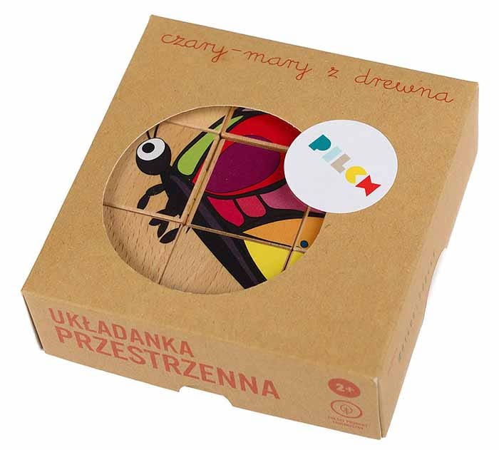 Układanka 9 klocków drewnianych ŁĄKA zwierzęta Safari 6 obrazków Pilch