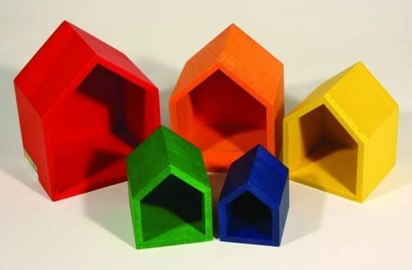 Drewniane domki kolorowe układanka edukacyjna klocki PILCH