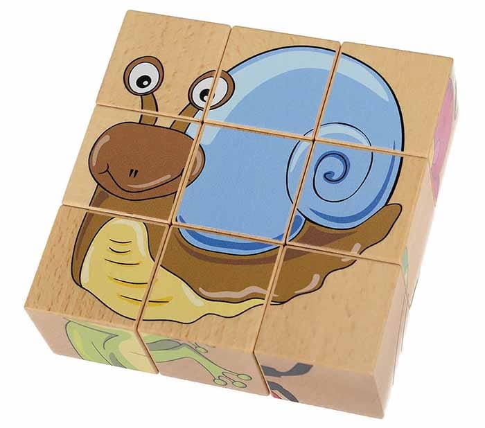 Układanka 9 klocków drewnianych ŁĄKA zwierzęta Safari 6 obrazków Pilch