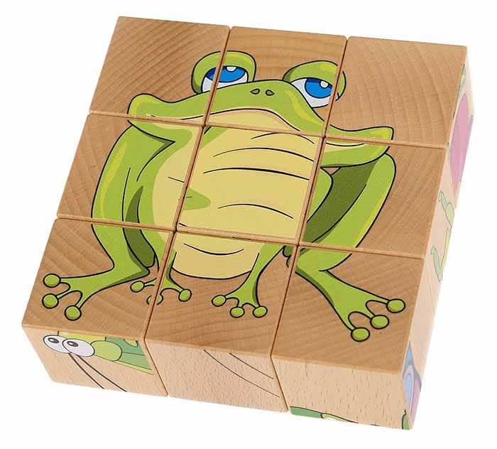 Układanka 9 klocków drewnianych ŁĄKA zwierzęta Safari 6 obrazków Pilch