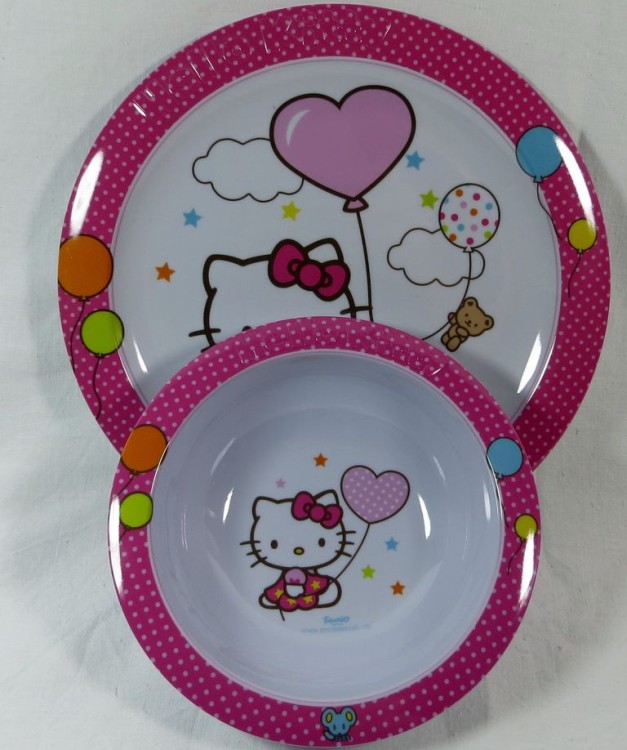 Komplet dla dziecka talerz + miska Hello Kitty ciemny róż