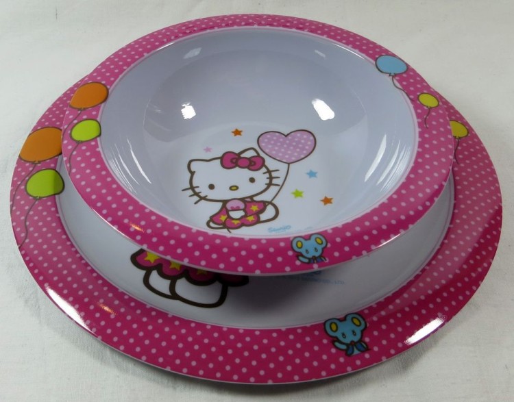 Komplet dla dziecka talerz + miska Hello Kitty ciemny róż