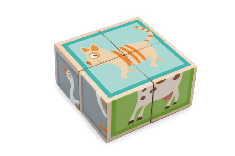 Puzzle FARMA 2 układanka drewniana 4 klocki kostki Scratch