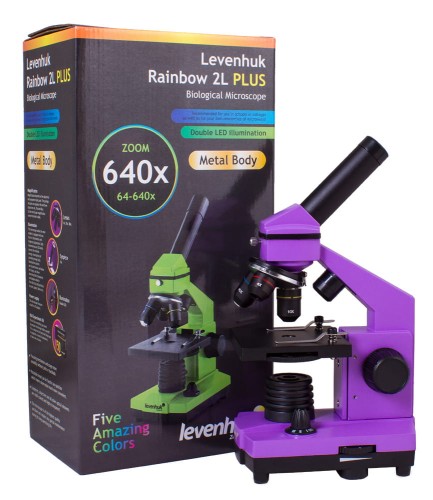 Mikroskop Rainbow 2L PLUS Amethyst fioletowy Levenhuk + GRATIS zestaw K50 do eksperymentów