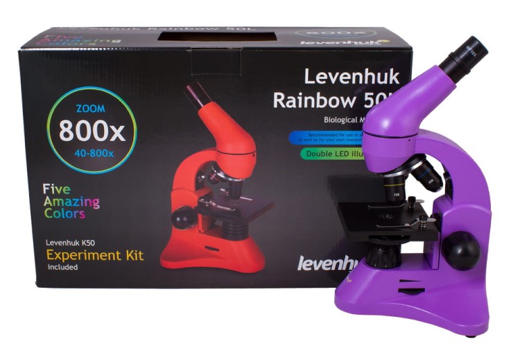 Mikroskop Rainbow 50L Amethyst fioletowy Levenhuk + GRATIS zestaw K50 do eksperymentów