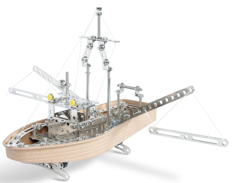 ŁODZIE ŻAGLÓWKI metalowe klocki konstrukcyjne duży zestaw 3 modele EITECH C20