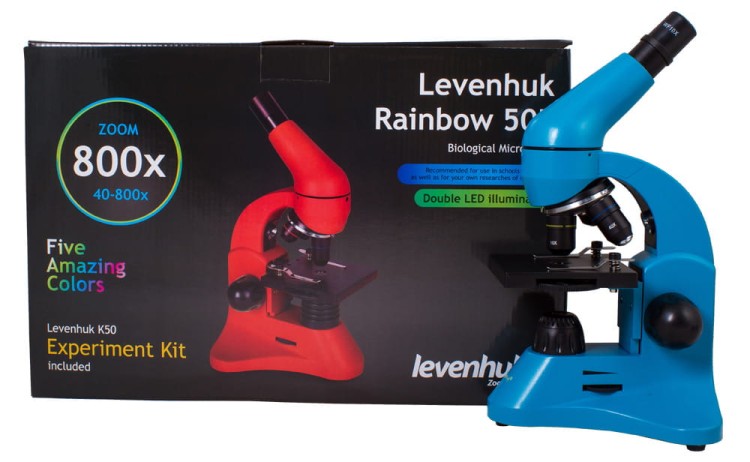 Mikroskop Rainbow 50L Azure błękitny Levenhuk + GRATIS zestaw K50 do eksperymentów