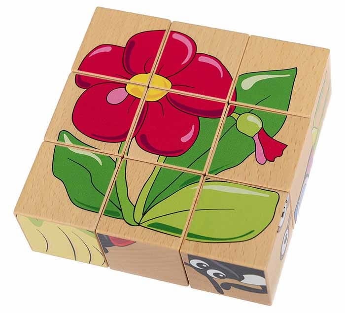 Układanka 9 klocków drewnianych ŁĄKA zwierzęta Safari 6 obrazków Pilch