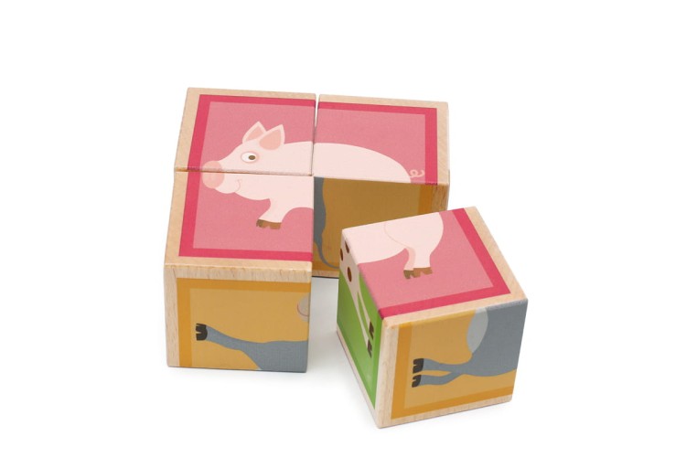 Puzzle FARMA 2 układanka drewniana 4 klocki kostki Scratch