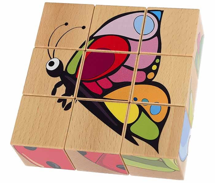 Układanka 9 klocków drewnianych ŁĄKA zwierzęta Safari 6 obrazków Pilch